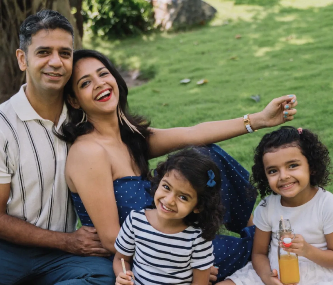 A family reviewing health benefits together