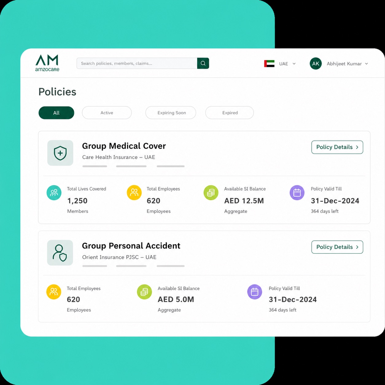 Amzo HR benefits dashboard