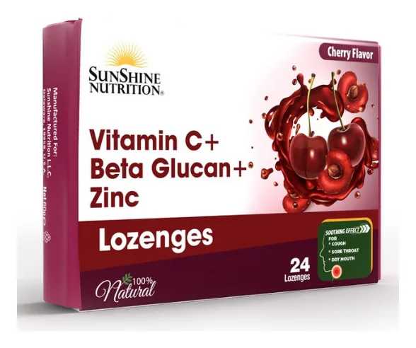 Sunshine Nutrition Vitamin C+ Beta Glucan+Zinc Lozenges Cherry 24s