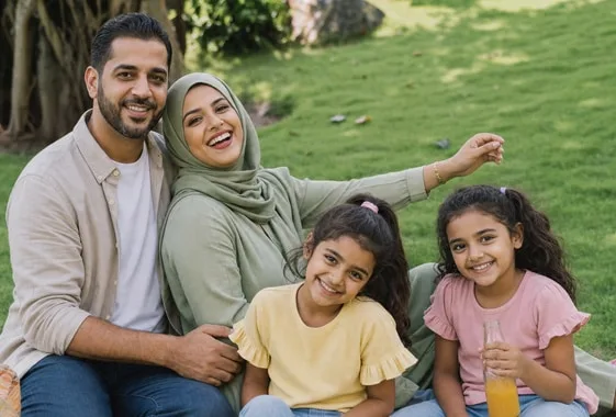 Healthy family using employer health benefits