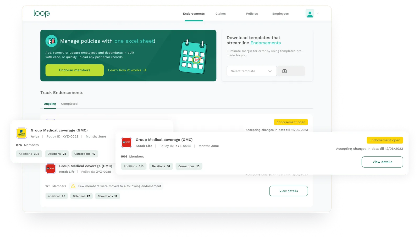 Aries Health HR insurance dashboard